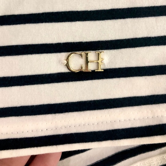 Carolina Herrera Striped Cotton Short Sleeve Top With Sheer Necktie Detail - Picture 5 of 5